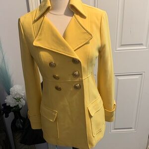 Forever 21 Yellow Pea Coat with Gold Buttons